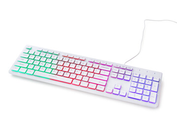 Modern mechanical RGB keyboard isolated on white
