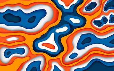 Fototapeta na wymiar Papercut style abstract wavy blue and orange background