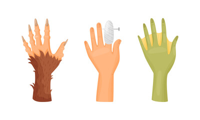 Hands and Paws of Fantastic Creatures and Monsters Vector Set