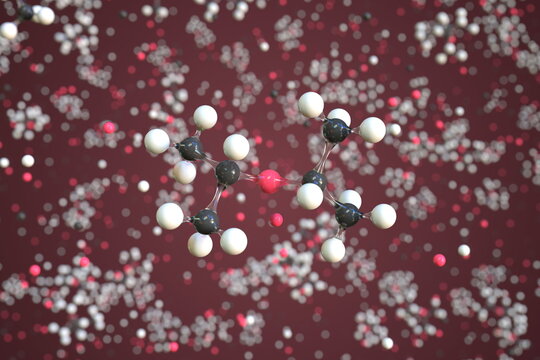 Molecule of diisopropyl ether, conceptual molecular model. Scientific 3d rendering
