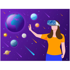 Girl experiencing Space environment using VR tech