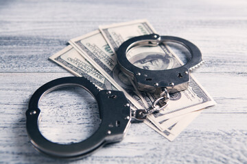 handcuffs and money on the table
