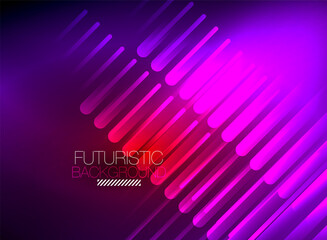 Bright neon color techno abstract background, shiny glowing neon lines in the dark background