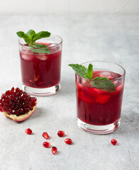 Cold pomegranate lemonade with mint