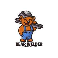 Vector Logo Illustration Bear Welder Mascot Cartoon Style.