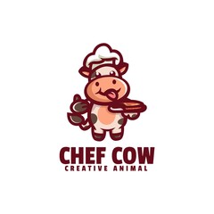 Vector Logo Illustration Chef Cow Mascot Cartoon Style.