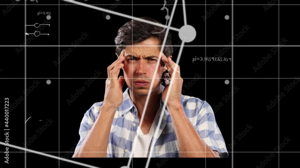 Sticker Animation of mathematical equations over stressed man thinking