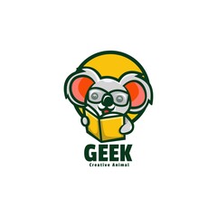 Vector Logo Illustration Geek Panda Mascot Cartoon Style.