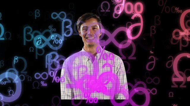 Animation of mathematical equations over happy man