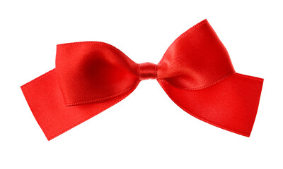 Red ribbon bow isolated on white. Festive decoration