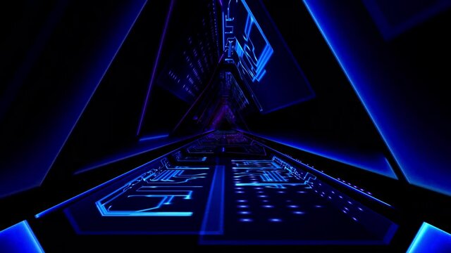 Abstract technological background 3D animation, moving through a futuristic digital cyberspace tunnel corridor or shaft loop. Great for scientific, technological, industrial, futuristic, sci-fi illust