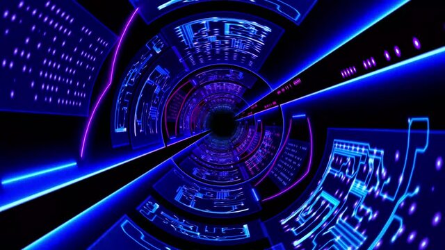 Abstract technological background 3D animation, moving through a futuristic digital cyberspace tunnel corridor or shaft loop. Great for scientific, technological, industrial, futuristic, sci-fi illust