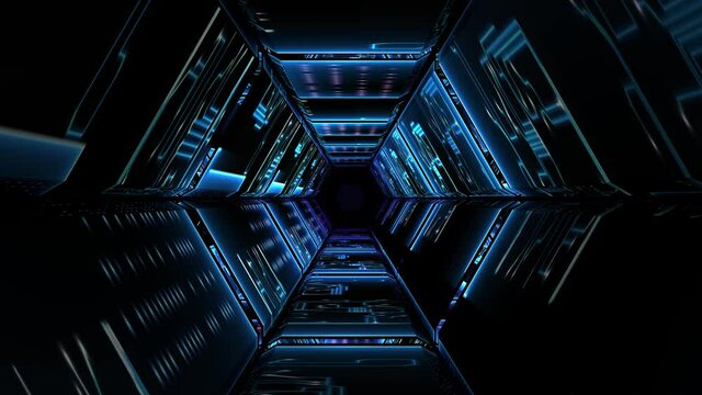 Abstract technological background 3D animation, moving through a futuristic digital cyberspace tunnel corridor or shaft loop. Great for scientific, technological, industrial, futuristic, sci-fi illust