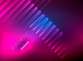 Bright neon color techno abstract background, shiny glowing neon lines in the dark background