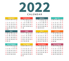 Calendar 2022. Months and days. Vector graphics
