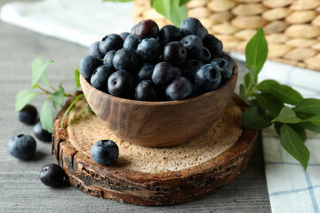 Fresh berry concept with blueberry on gray textured table