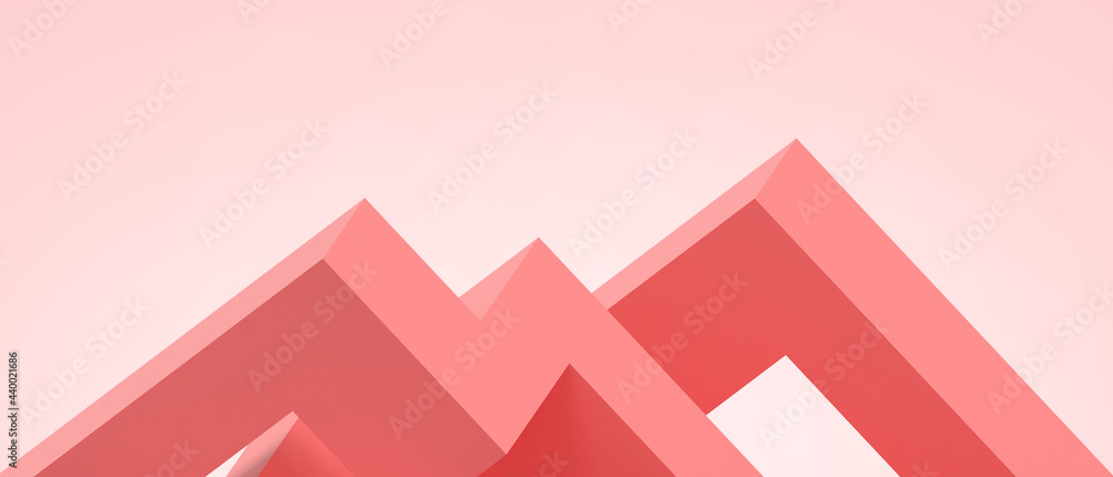Poster creative idea geometric shapes futuristic and ladder for modern architecture concept design on red. 