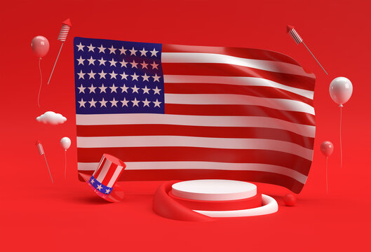 3D Render Usa flag 4th of July USA Independence Day Concept.