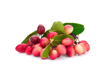 Carissa carandas Linn or Bengal currants, Karanda ,Carunda ,Karonda ,Koromcha fruits isolated on white background.