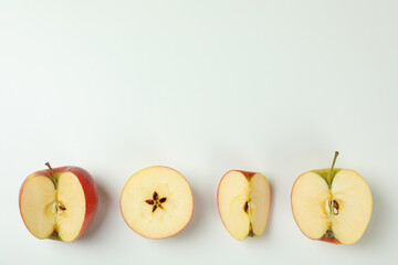 Ripe apples on white background, space for text