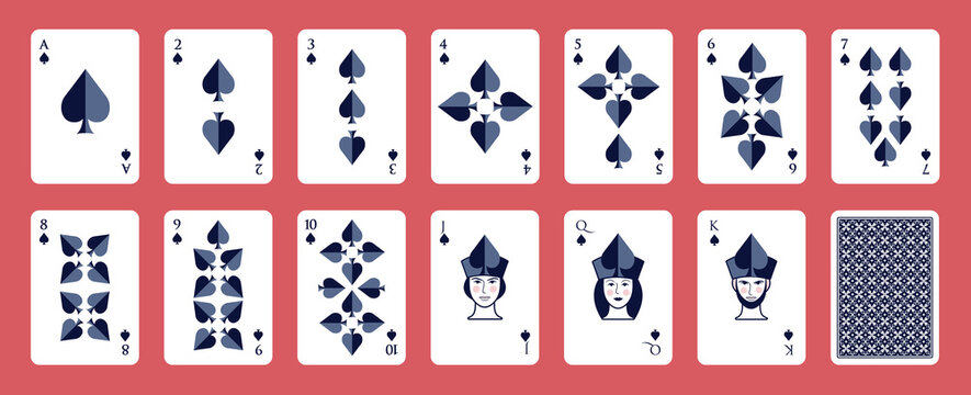 Deck of poker playing cards. Spades. Stylized illustration on white background.