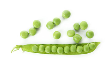 Fresh green pea isolated on white background