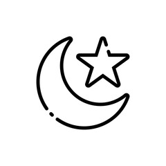 Islamic Crescent and Star Vector Icon in Outline Style. Symbol of Islam and symbol of Ramadan. Vector illustration icons can be used for applications, websites, or part of a logo.