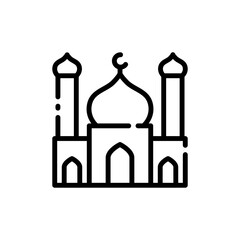 Islamic Mosque Building Vector Icon in Outline Style. The holy place for Muslims to worship and pray. Vector illustration icons can be used for applications, websites, or part of a logo.