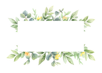 Watercolor vector banner of with flowers and leaves.