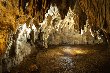 Stalactites and stalagmites in Pastena cave in Fronzinone in Lazio, Italy