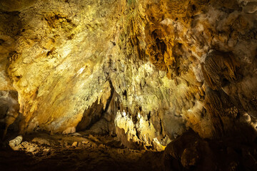 Stalactites and stalagmites in Pastena cave in Fronzinone in Lazio, Italy