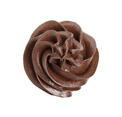 Delicious chocolate cupcake with cream isolated on white, top view
