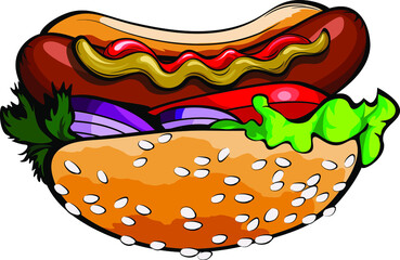 Hotdog. Vector isolated illustration fast food for poster, menus, brochure, web and icon fastfood.