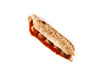 Meatball sub sandwich isolated on white background