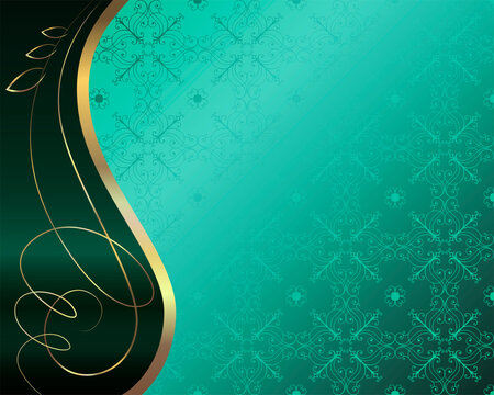 Luxury vector background. Flowing golden lines on a green background.