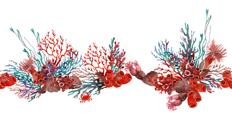 watercolor tropical  ocean Coral reef seamless pattern © Елена Фаенкова