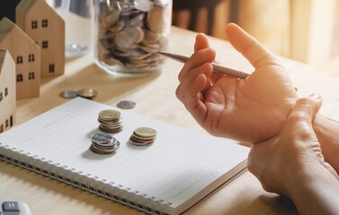 business woman holding her wrist pain from working for a long time. health insurance. Office syndrome hand pain by occupational disease.