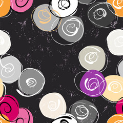 seamless abstract background pattern, with circles, swirls, paint strokes and splashes,abstract vector art