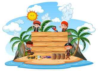 Pirate island with an empty banner isolated on white background © brgfx