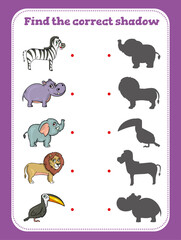 Find the correct shadow. Educational game for children. Cartoon
