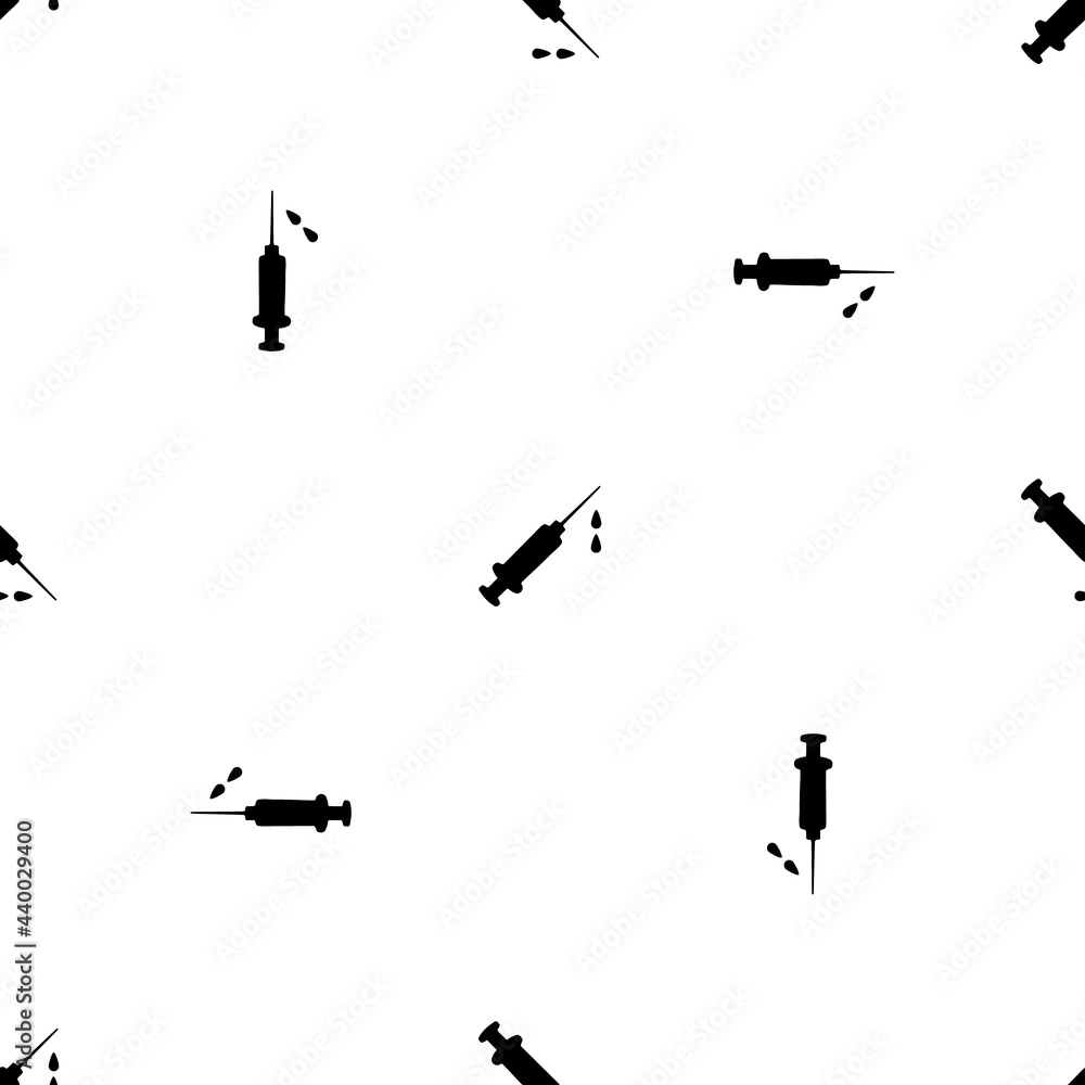 Poster seamless pattern of repeated black syringe symbols. elements are evenly spaced and some are rotated.