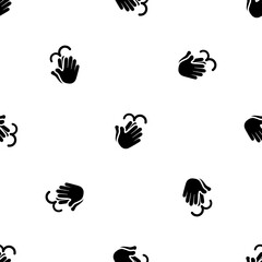 Seamless pattern of repeated black washing hands symbols. Elements are evenly spaced and some are rotated. Vector illustration on white background