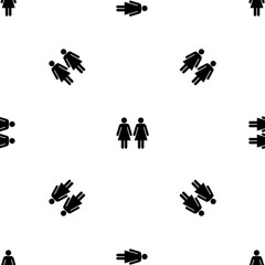 Seamless pattern of repeated black woman with woman symbols. Elements are evenly spaced and some are rotated. Vector illustration on white background