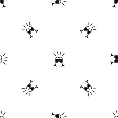 Seamless pattern of repeated black champagne toast symbols. Elements are evenly spaced and some are rotated. Vector illustration on white background