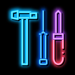 watch repair fixing instrument neon light sign vector. Glowing bright icon watch repair fixing instrument sign. transparent symbol illustration