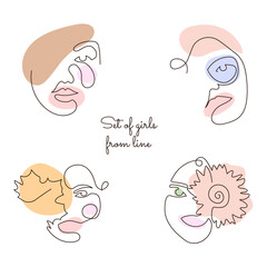 Fototapeta premium set of line girls faces 