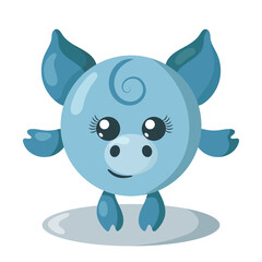 Funny cute kawaii pig with round body in flat design with shadows. Isolated animal vector illustration	