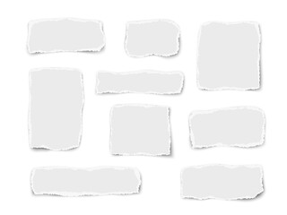 Set of paper different fragments scraps isolated on white background. Vector illustration.