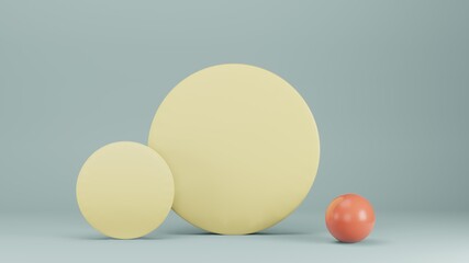 3d render of geometric shapes in yellow and pink color
