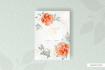 Elegant Floral Frame Wedding Invitation Template Set with Hand Drawn Watercolor Floral Arrangement